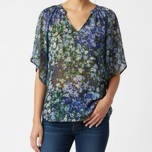 Fei by Anthropologie 100% Silk Boho Peasant Floral Sheer Top Shirt 8 - M